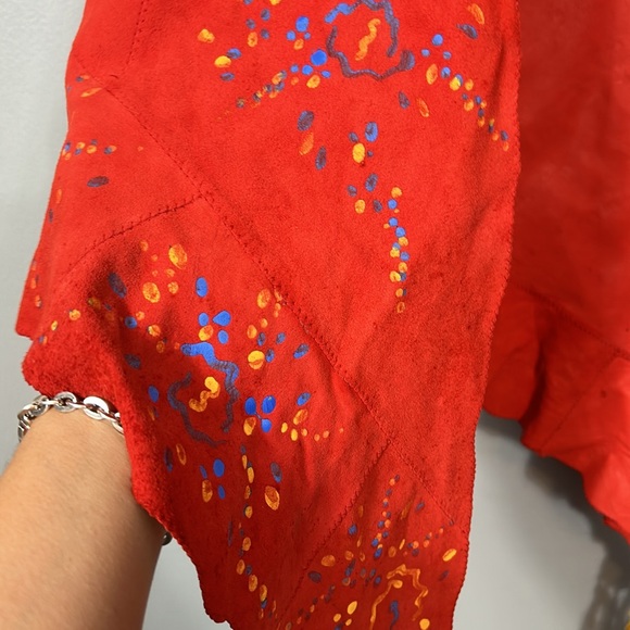 Vintage western red suede leather hand painted shawl rare large - Picture 8 of 17